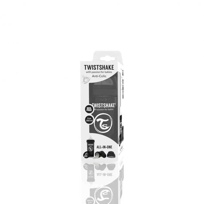 картинка Антиколиковая бутылочка Twistshake для кормления 260 мл. Чёрная (Superhero) интернет-магазин Мамам и Папам