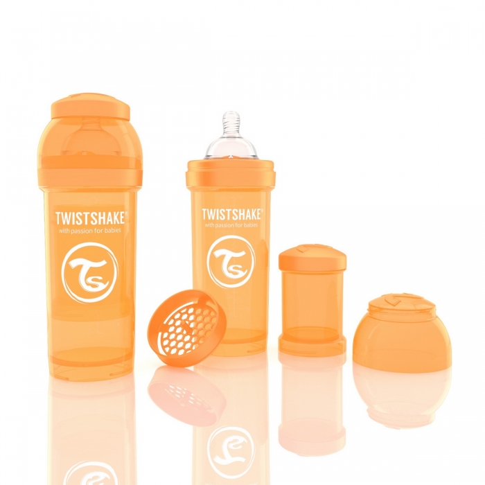 картинка Антиколиковая бутылочка Twistshake для кормления 260 мл. Оранжевая интернет-магазин Мамам и Папам