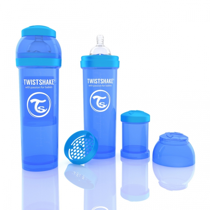 картинка Антиколиковая бутылочка Twistshake для кормления 330 мл. Синяя интернет-магазин Мамам и Папам